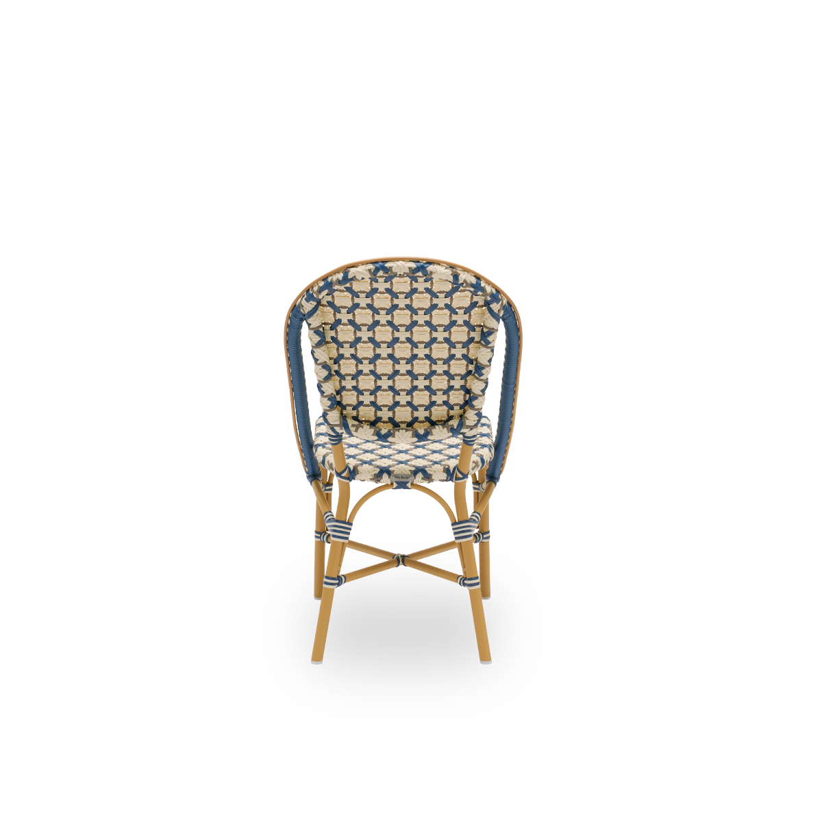 Dies ist ein Nahaufnahmebild von Sofie in almond aluminium frame starweave ivory navy blue cappuccino artfibre.