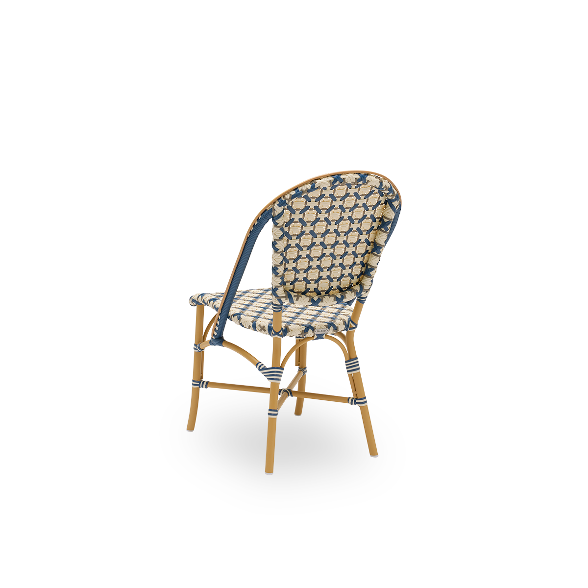 Dies ist ein Nahaufnahmebild von Sofie in almond aluminium frame starweave ivory navy blue cappuccino artfibre.