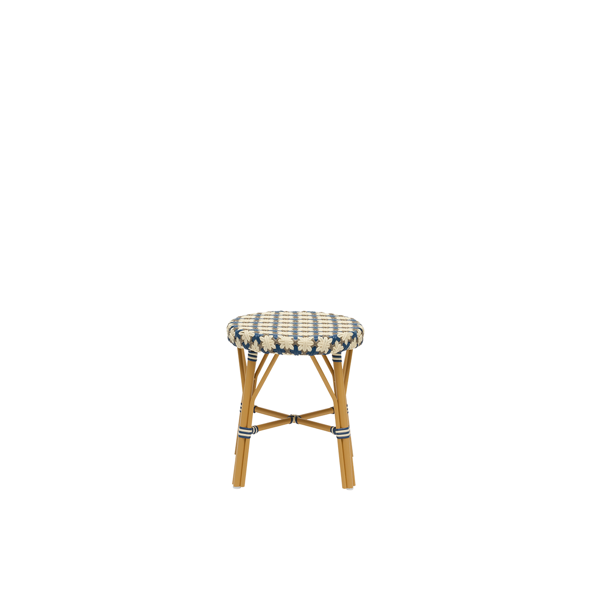 Dies ist ein Nahaufnahmebild von Simone in almond aluminium frame starweave ivory navy blue cappuccino artfibre.