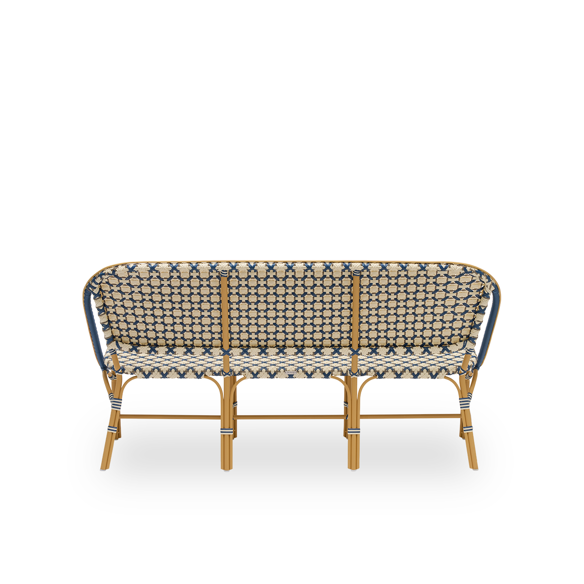 Dies ist ein Nahaufnahmebild von Sofie in almond aluminium frame starweave ivory navy blue cappuccino artfibre.