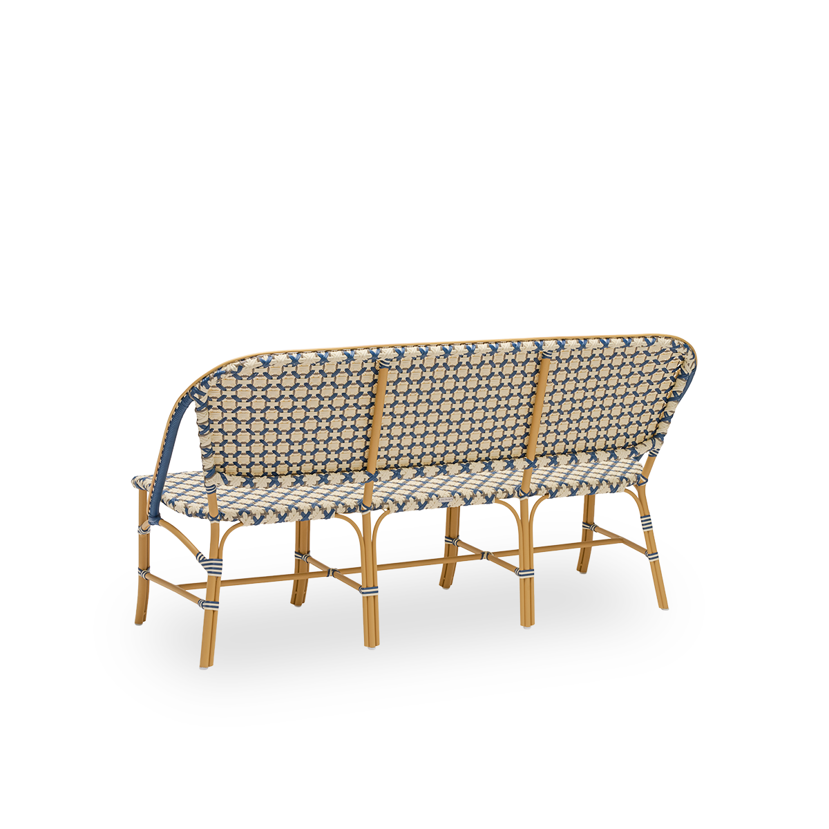 Dies ist ein Nahaufnahmebild von Sofie in almond aluminium frame starweave ivory navy blue cappuccino artfibre.