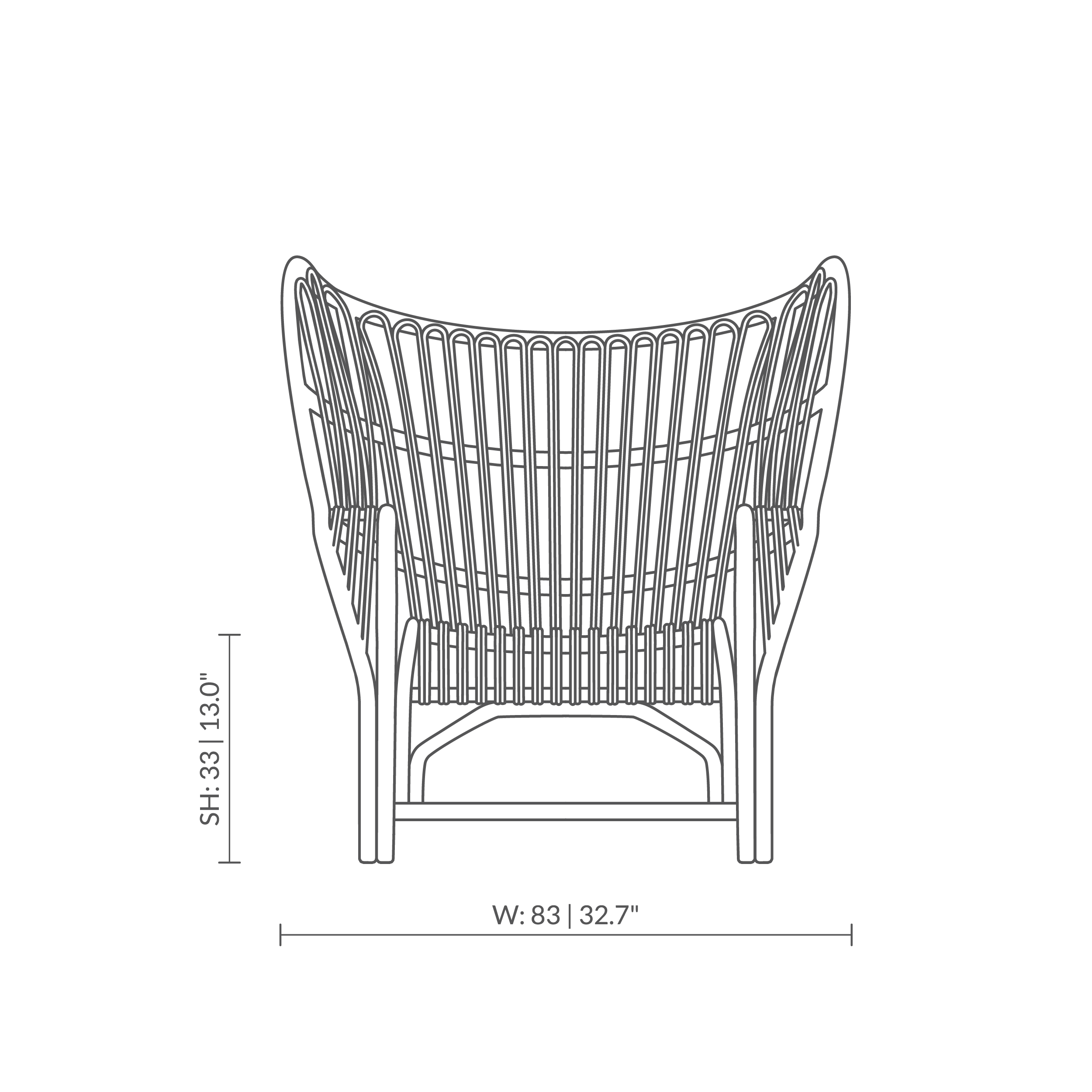 Dies ist eine Maßzeichnung von VB-17 - Teddy Lounge Chair. Technische Zeichnung mit Produktmaßen.