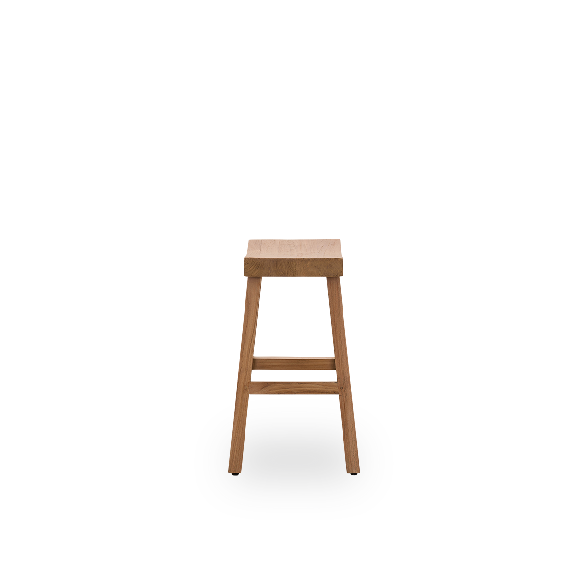 Einfache Seitenansicht des Charles Counterhockers, ein eleganter Hocker aus patiniertem Teakholz, gefertigt aus legalem indonesischem Holz, mit rustikaler Oberfläche.