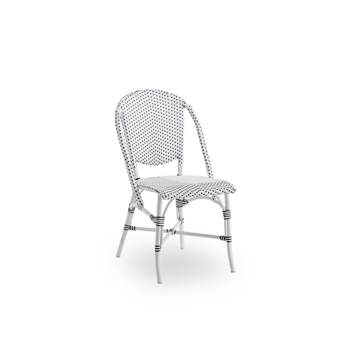 Dies ist ein Nahaufnahmebild von Sofie in white aluminium frame white w cappuccino dot artfibre.