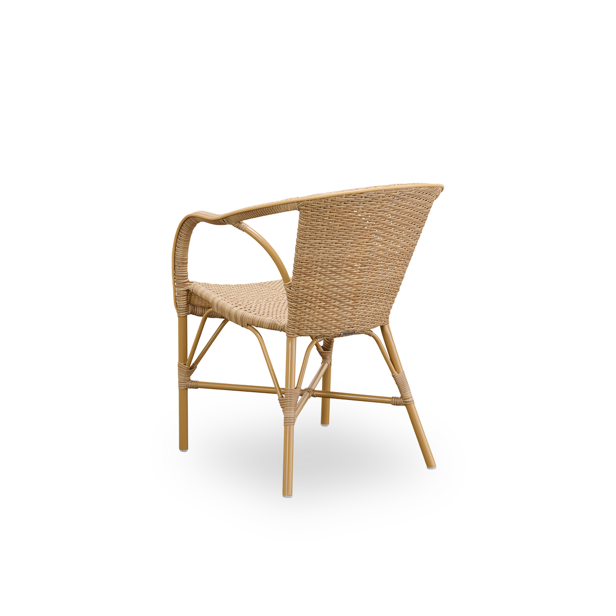 Rückansicht des Madeleine Outdoor-Esszimmerstuhls mit Armlehnen.
Almondfarbenes Aluminiumgestell mit Sitz und Rückenlehne aus ArtFibre in Naturfarbe.
