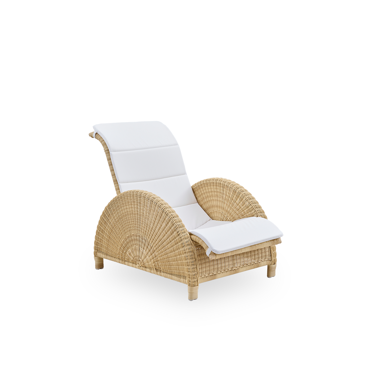 Seitenansicht des Paris Outdoor-Loungesessels, ikonisches Design von Arne Jacobsen. Aluminiumrahmen vollständig mit ArtFibre geflochten.