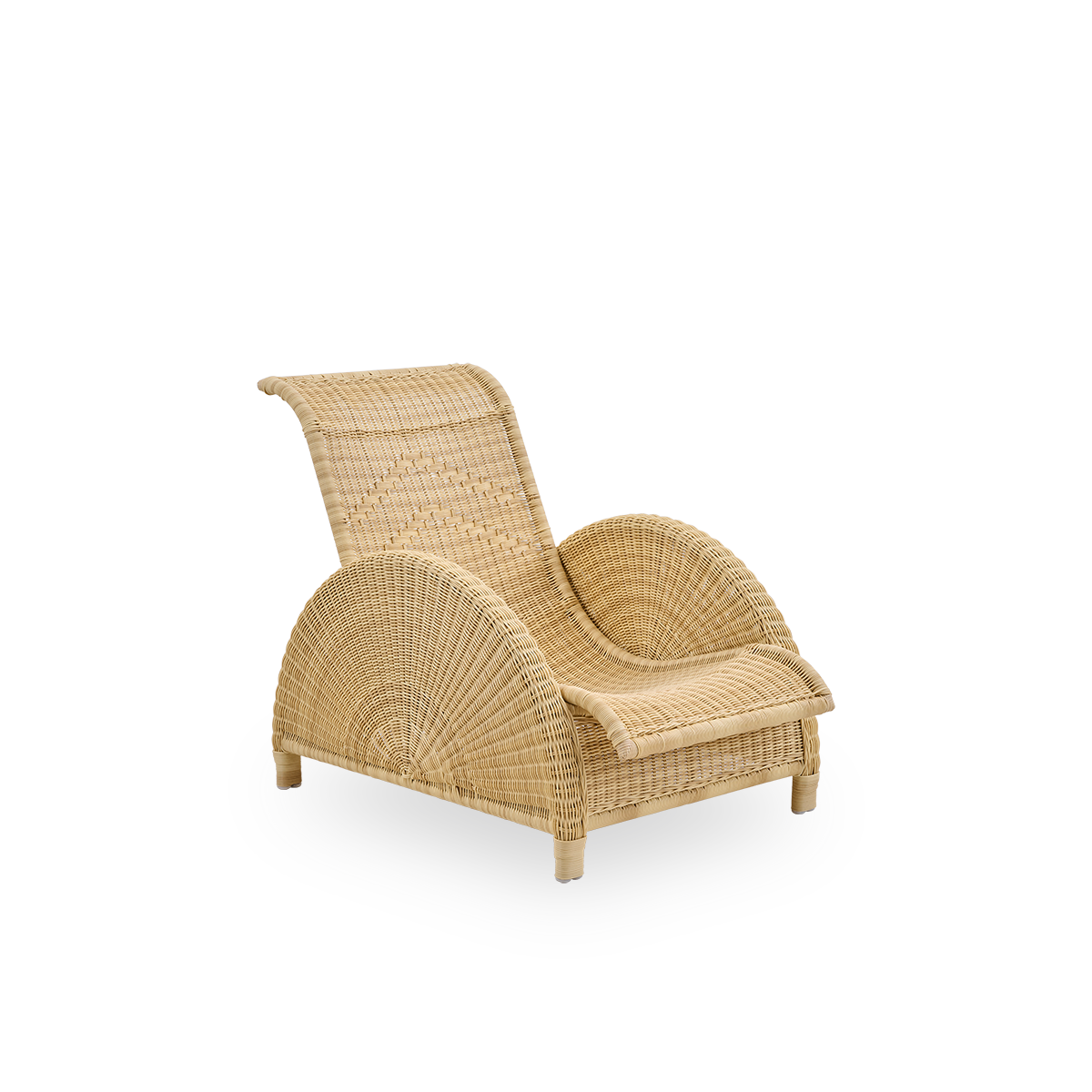 Seitenansicht des Paris Outdoor-Loungesessels, ikonisches Design von Arne Jacobsen. Aluminiumrahmen vollständig mit ArtFibre geflochten.
