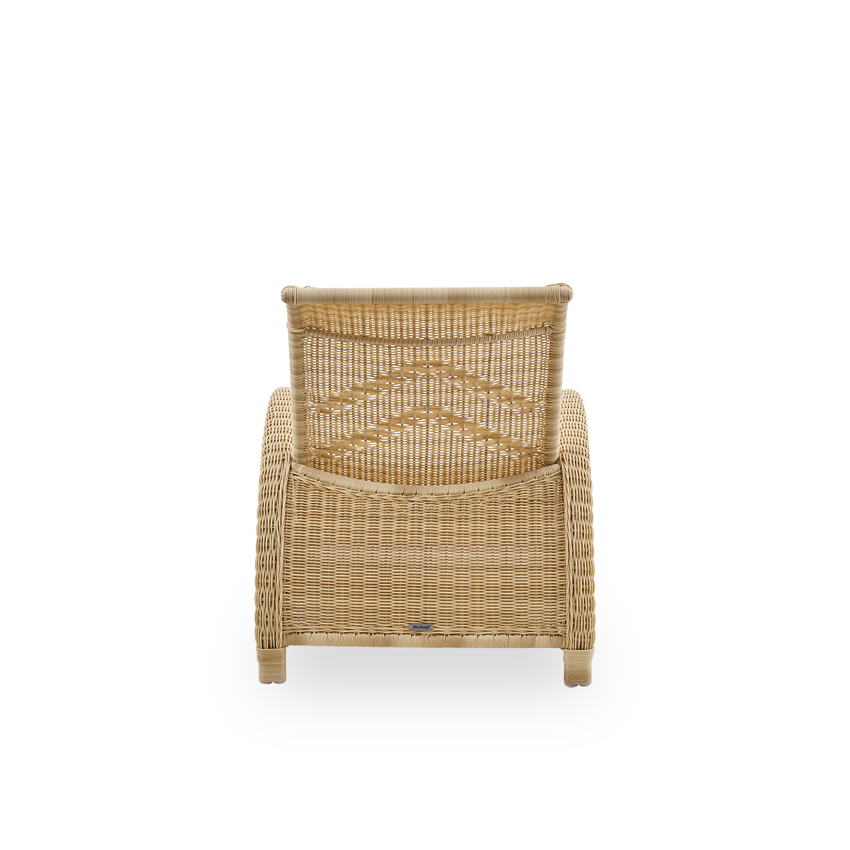 Rückansicht des Paris-Outdoor-Loungesessels, ikonisches Design von Arne Jacobsen. Aluminiumrahmen vollständig mit ArtFibre geflochten.