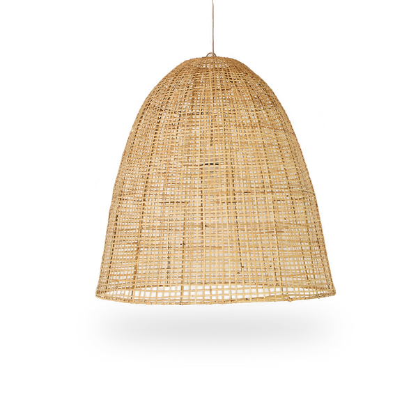 Showroom-Lampenschirm, handgefertigt aus hochwertigem indonesischem Rattan. Großer Lampenschirm mit offenem Rattan-Geflecht, Höhe 70 cm.