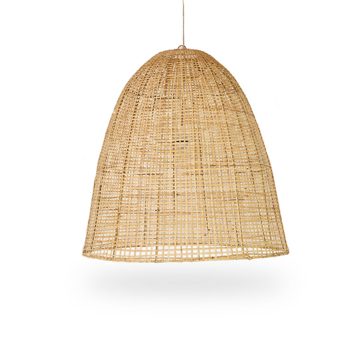 Showroom-Lampenschirm, handgefertigt aus hochwertigem indonesischem Rattan. Großer Lampenschirm mit offenem Rattan-Geflecht, Höhe 70 cm.