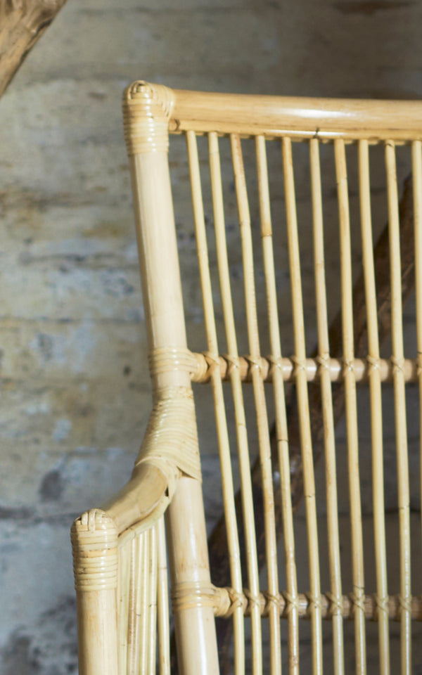 Dies ist ein Nahaufnahmebild von Davinci Esszimmerstuhl in natural rattan.