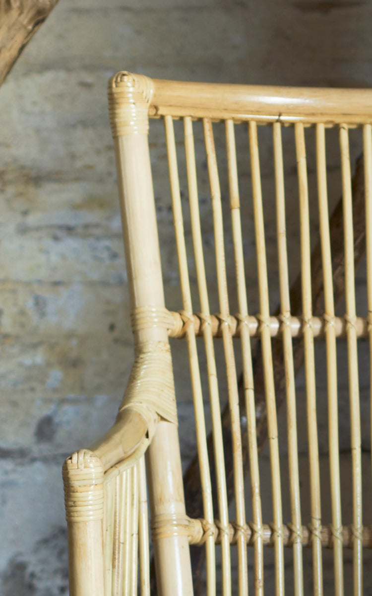 Dies ist ein Nahaufnahmebild von Davinci Esszimmerstuhl in natural rattan.