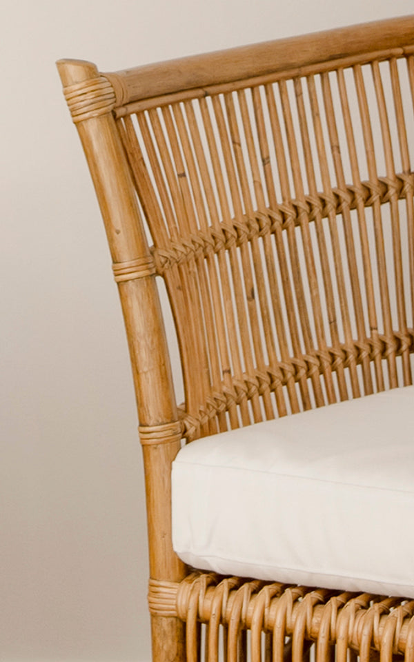 Dies ist ein Nahaufnahmebild von Donatello 2-Sitzer-Sofa in antique rattan.