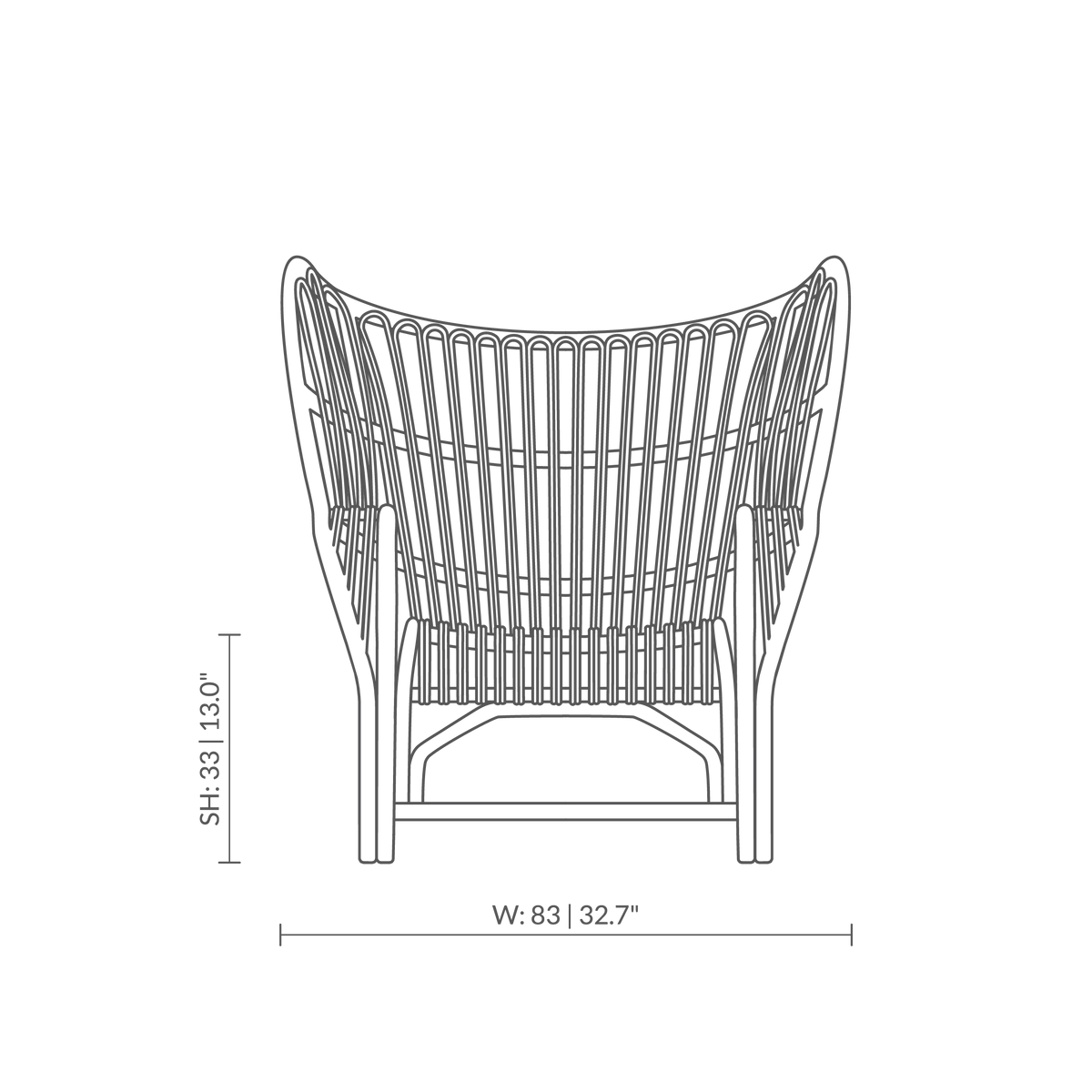 Dies ist eine Maßzeichnung von VB-17 - Teddy Lounge Chair. Technische Zeichnung mit Produktmaßen.
