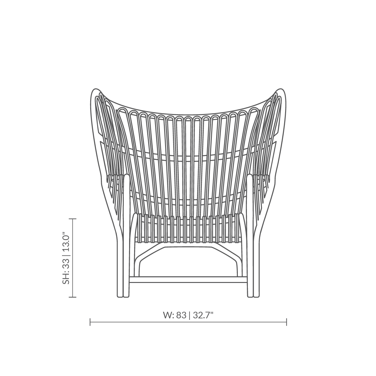 Dies ist eine Maßzeichnung von VB-17 - Teddy Lounge Chair. Technische Zeichnung mit Produktmaßen.