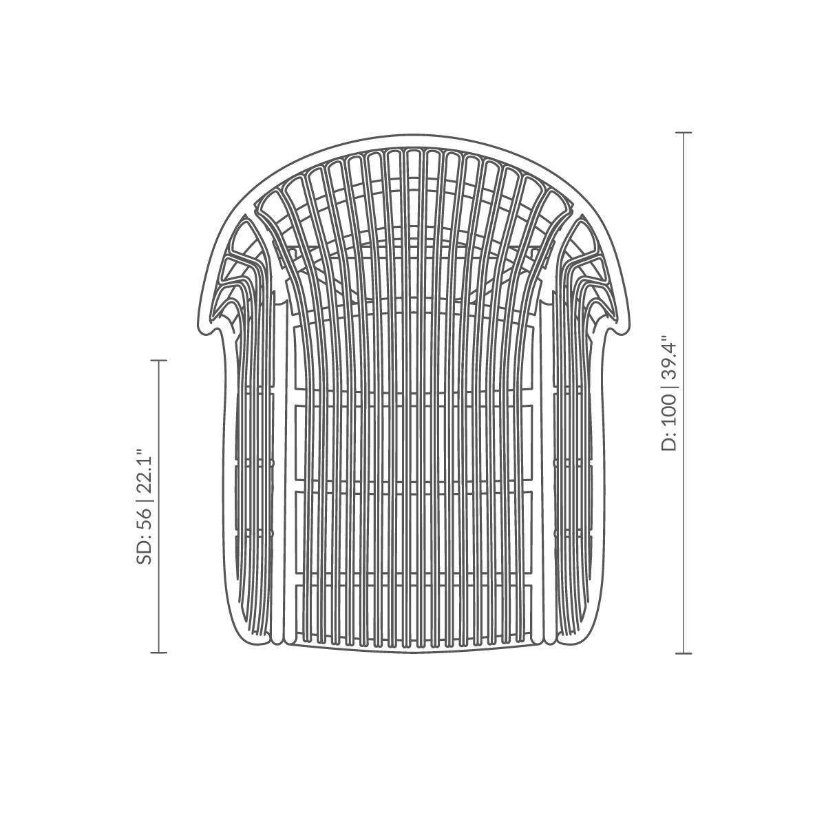 Dies ist eine Maßzeichnung von VB-17 - Teddy Lounge Chair. Technische Zeichnung mit Produktmaßen.