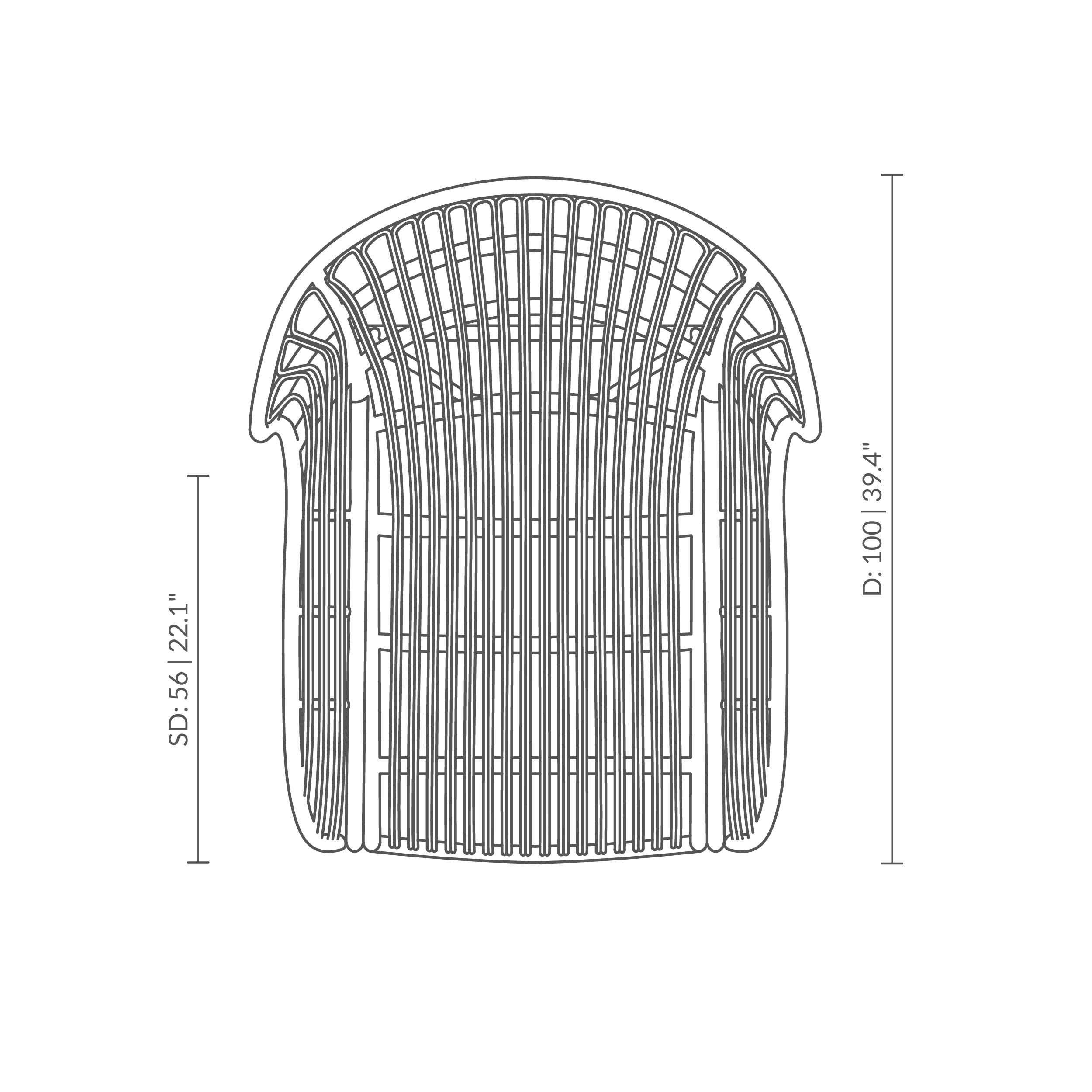 Dies ist eine Maßzeichnung von VB-17 - Teddy Lounge Chair. Technische Zeichnung mit Produktmaßen.