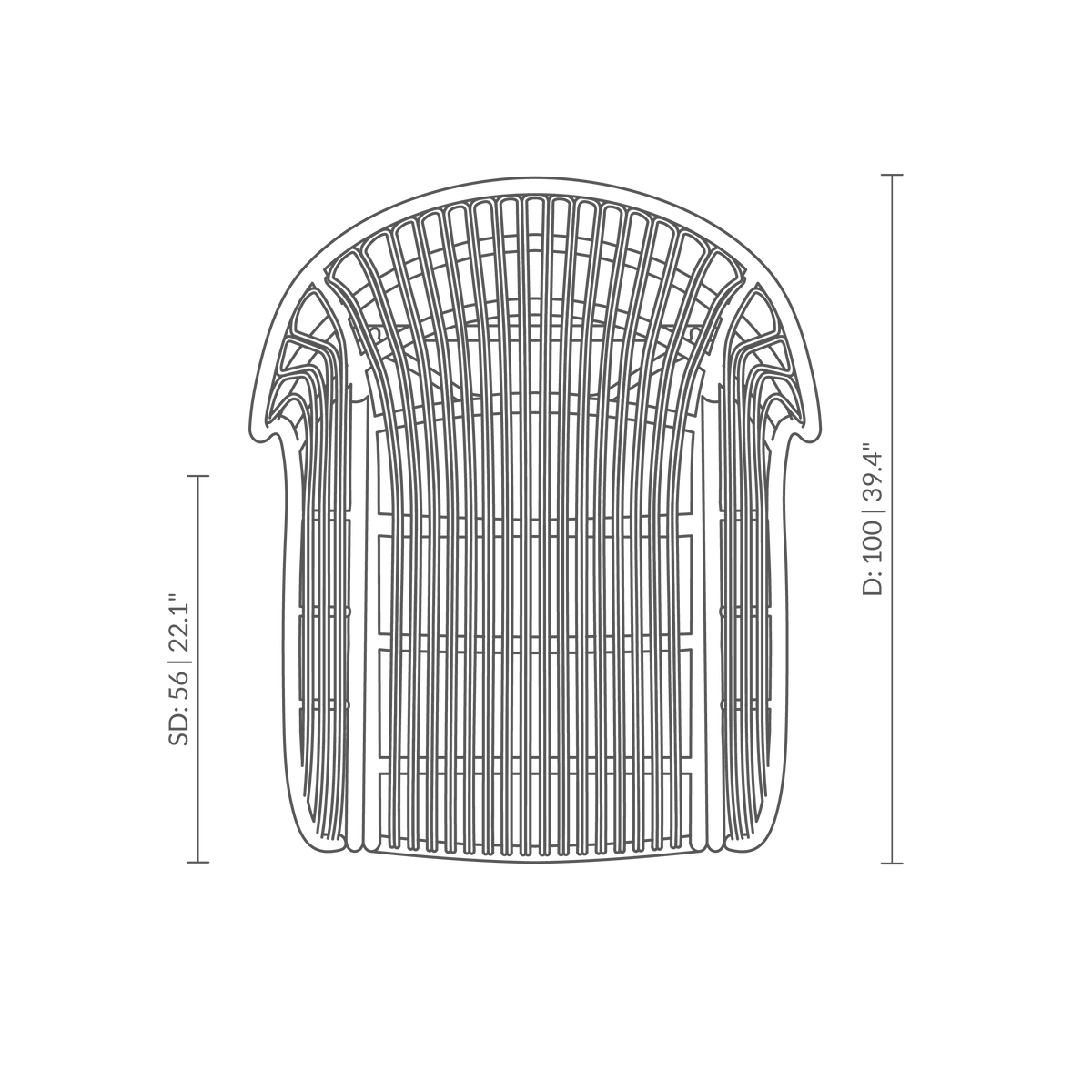 Dies ist eine Maßzeichnung von VB-17 - Teddy Lounge Chair. Technische Zeichnung mit Produktmaßen.