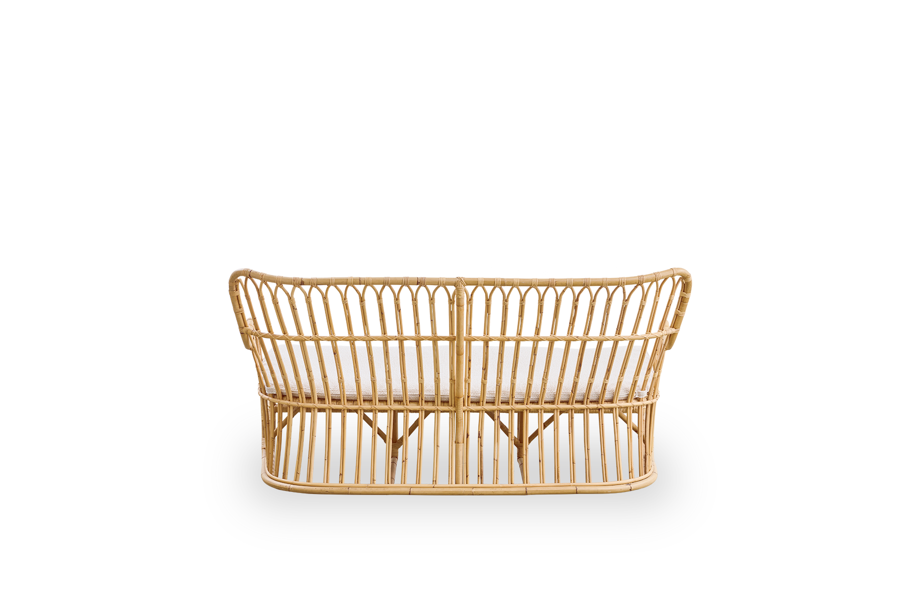 Einfache Rückansicht des Tulip Korbsofas, entworfen von Tove Kindt-Larsen, mit weichen, organischen Linien. Handgefertigt aus hochwertigem indonesischem Rattan.