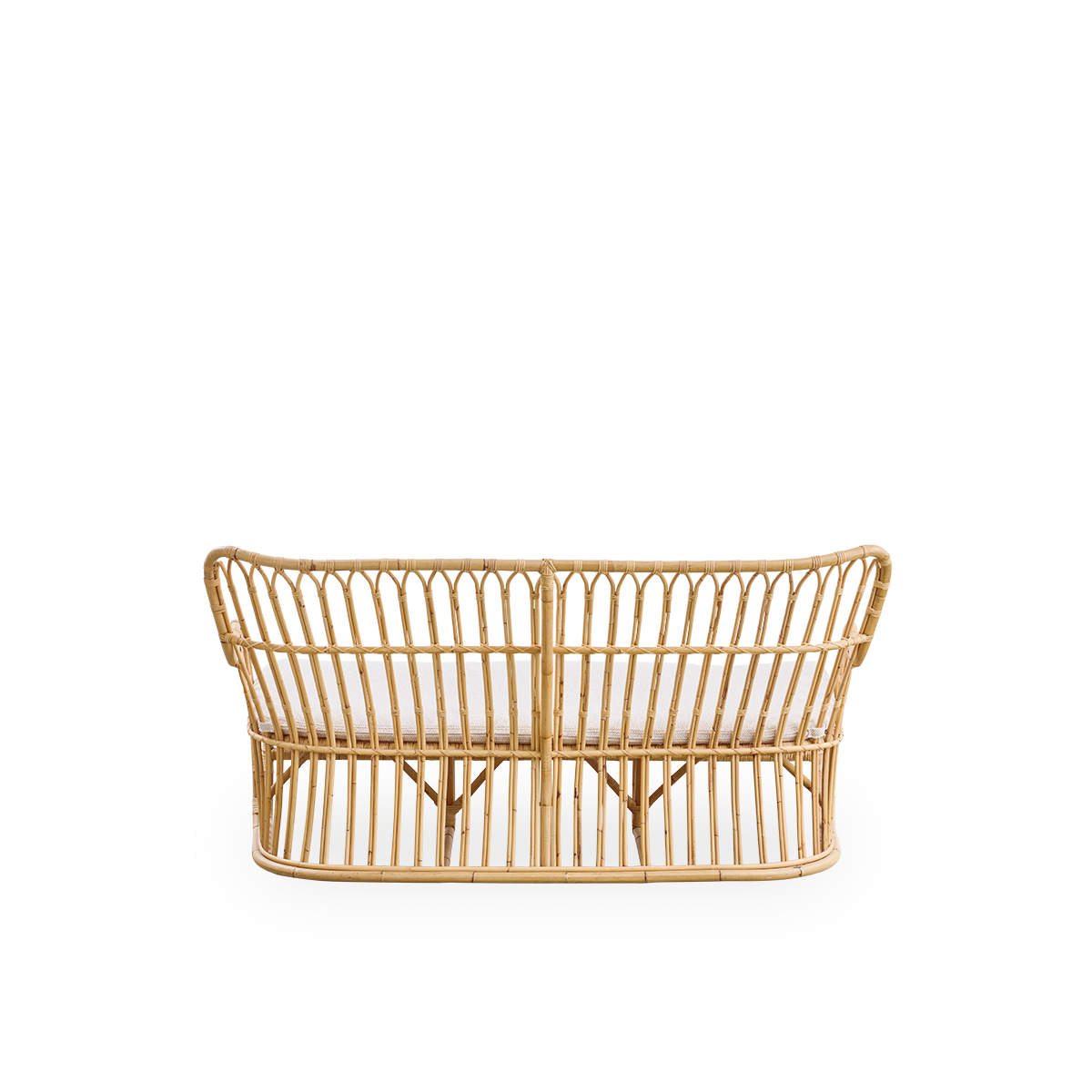 Einfache Rückansicht des Tulip Korbsofas, entworfen von Tove Kindt-Larsen, mit weichen, organischen Linien. Handgefertigt aus hochwertigem indonesischem Rattan.