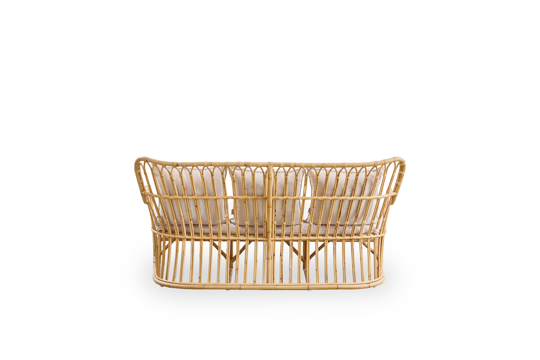 Einfache Rückansicht des Tulip Korbsofas, entworfen von Tove Kindt-Larsen, mit weichen, organischen Linien. Handgefertigt aus hochwertigem indonesischem Rattan.