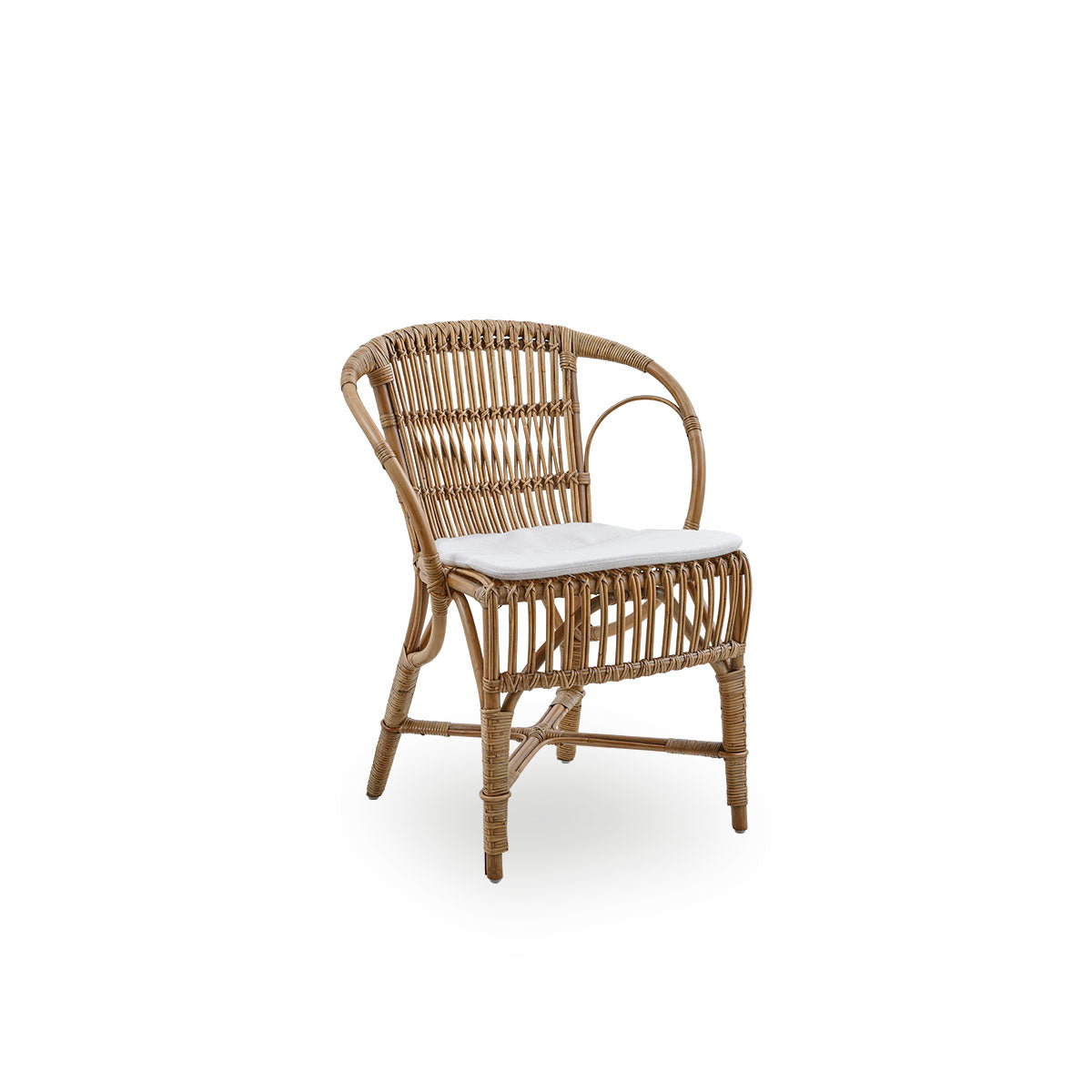Side view of Robert dining chair in antique brown color designed by Robert W. Elegant wicker chair handcrafted from high-quality Indonesian rattan.